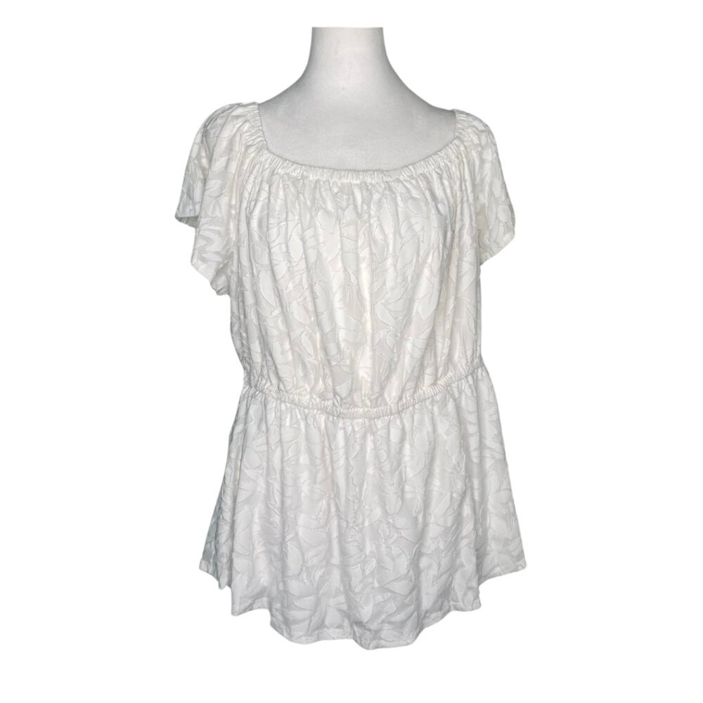 Lane Bryant White Off Shoulder Elastic Waist Semi-Sheer Top, Size 18/20 #278 - Picture 3 of 12
